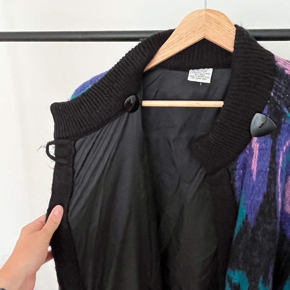 Vintage Colorful Knit Long Sweater Coat with Black Button - Picture 5 of 6